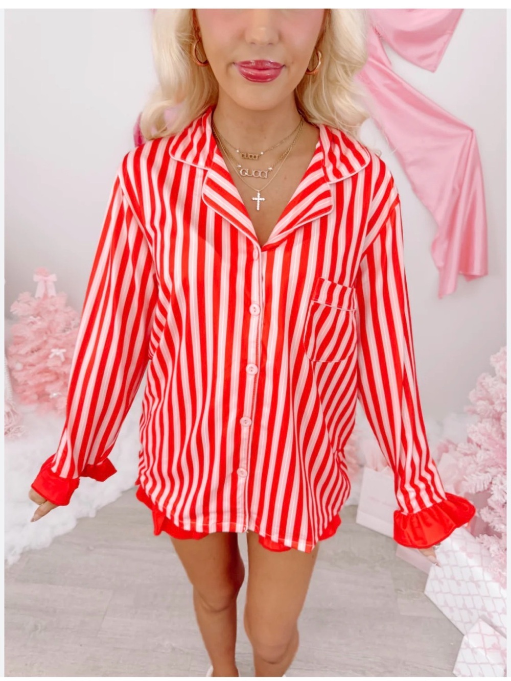The Darling Effect Peppermint Stripes Sweet Dreams Pajama Top M NWT